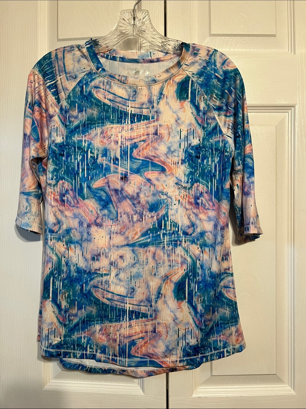 Reel Legends Painterly Blue & Pink Long Sleeve Crewneck Top